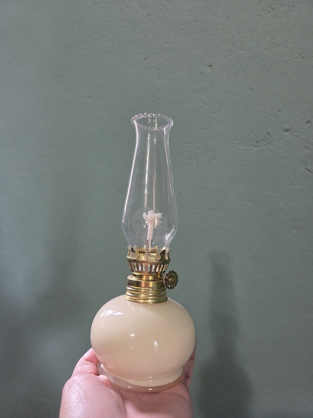 Classic Cream Glass Oil Lamp with Brass Accents